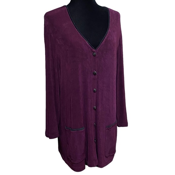 Carole Little Purple Button Cardigan Sweater 16W Lagenlook Boho Layering - Picture 2 of 7